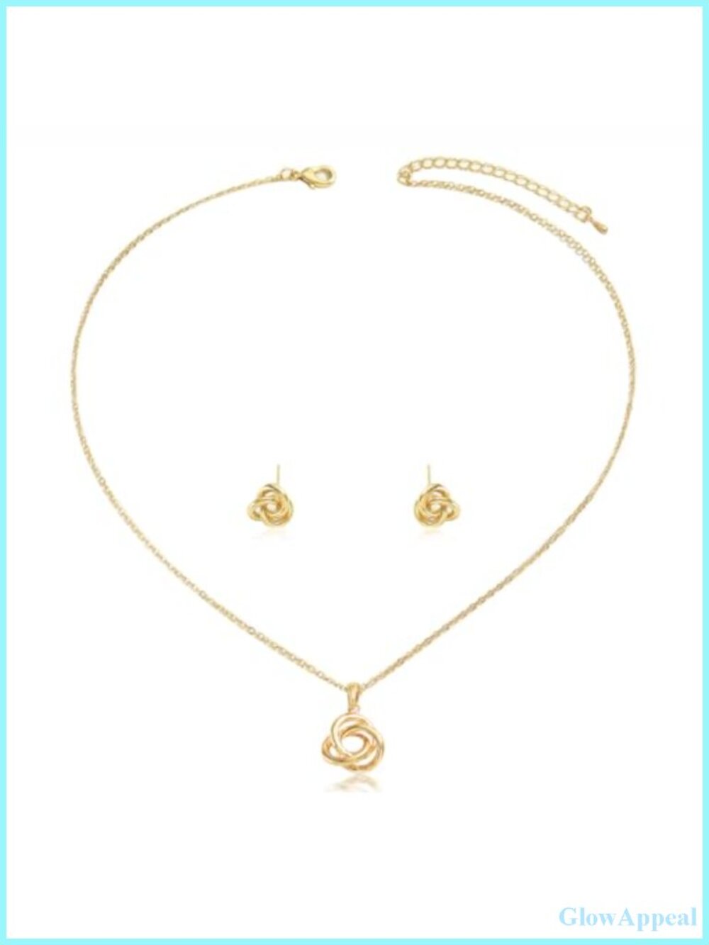 Love Knot Earrings Necklace Set Women Gift Gold Tone